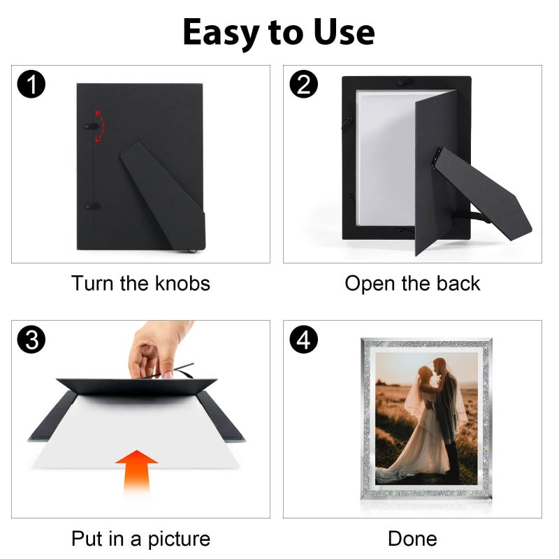 HIKWADERY 5x7 Picture Frames Silver - Set of 4  Sparkle Real Glass 5 by 7 Photo Frame Mirrored Edge Great Gift  for Tabletop or Wall Display (5 x 7  Glitter Silver) - Image 4