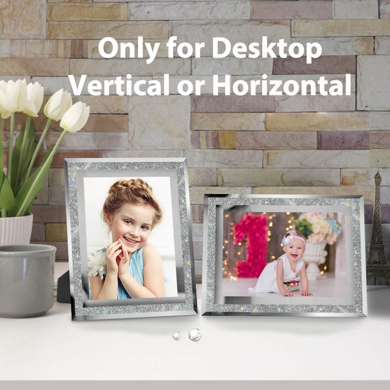 HIKWADERY 5x7 Picture Frames Silver - Set of 4  Sparkle Real Glass 5 by 7 Photo Frame Mirrored Edge Great Gift  for Tabletop or Wall Display (5 x 7  Glitter Silver) - Image 3