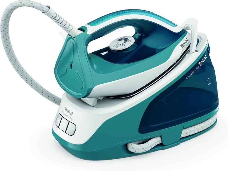 تيفال ستيم ستيشن (TEFAL Steam Station) | إكسبرس إيزي ستيم ستيشن (Express Easy Steam Station) | تدفق بخار عالي الضغط يبلغ 120 جرام/دقيقة أو 350 جرام/دقيقة، مع وظيفة تعزيز الضغط للأقمشة السميكة | قوة 2200 واط | سعة 1.7 لتر | تردد 50/60 هرتز | ضمان لمدة سنتين | الرقم المنتج: SV6131G0 - Image 1