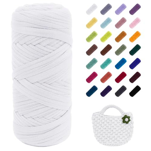 Uiopa TShirt Yarn 200g196ft Elastic Fabric Cloth Knitting T Shirt Yarn Cream White Thick Crochet Fabric Ribbon for Crocheting BagsBasketsRugs Home Decor DIY Crafts