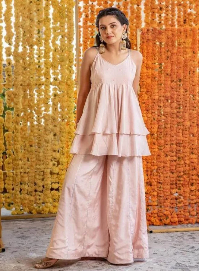 زيري سوق Silk Top & Flared Palazzo Set (Set Of 3)