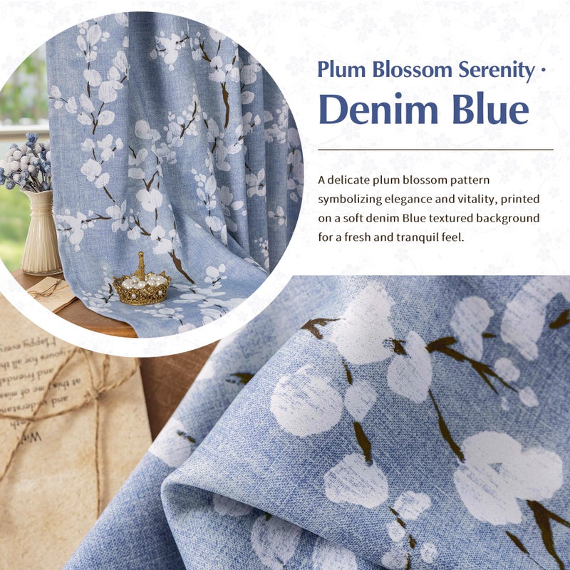 FMFUNCTEX 100% Blackout Floral Curtains for Bedroom, Blue Curtains 63 inch Length Blossom Flower Patterned for Living Room, Thermal Insulated Farmhouse Drapes, Grommet Top 2 Panels (White on Blue) - Image 4