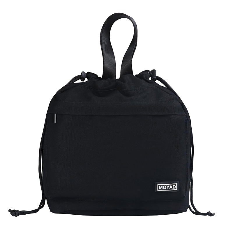 Moyad Reusable Lunch Bag for Women Men Insulated Cooler Lunch Box Handbag Tote bag with Handle and Drawstring Closure for Work Picnic Travel Camping Outdoor Black