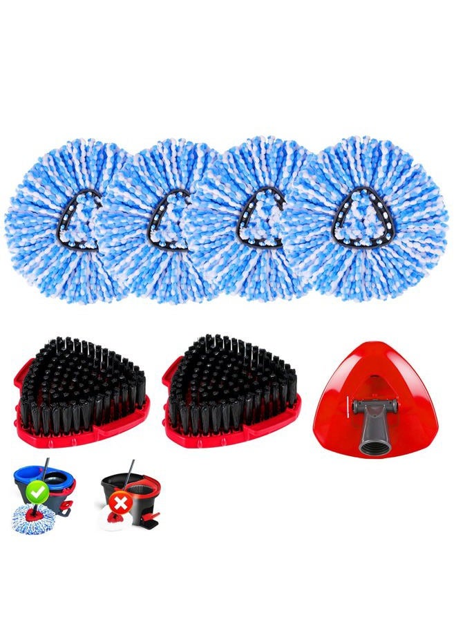 BywoBywo 7 Pack Spin Mop Head for O-Ceda RinseClean 2 Tank System, 4 Triangle Microfiber Mop Replacement Refills, 2 Upgraded Scrub Brush & Base Head Deep Clean Mop Head for Home Office Bathroom - Image 1