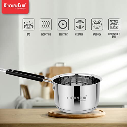 Kitchen Clue Stainless Steel Induction Base Saucepan Combo Set of 2 Pcs for Kitchen (1600_2000 ML) Ideal for Making Tea/Boiling Water I TRIPLY Base & Silicon Grip Handle I Tea Pan Inductron Base - Image 3