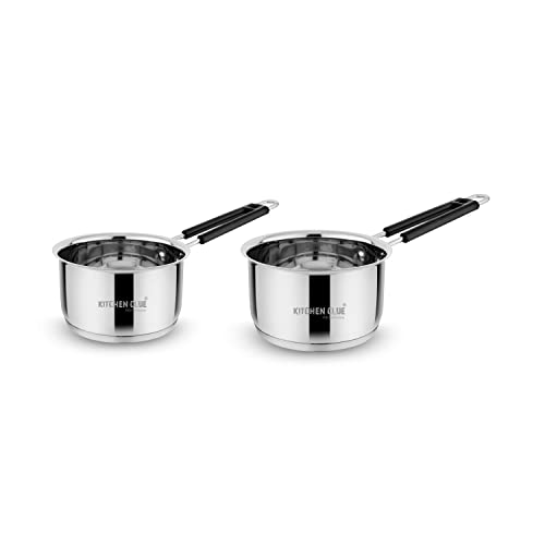 Kitchen Clue Stainless Steel Induction Base Saucepan Combo Set of 2 Pcs for Kitchen (1600_2000 ML) Ideal for Making Tea/Boiling Water I TRIPLY Base & Silicon Grip Handle I Tea Pan Inductron Base - Image 1