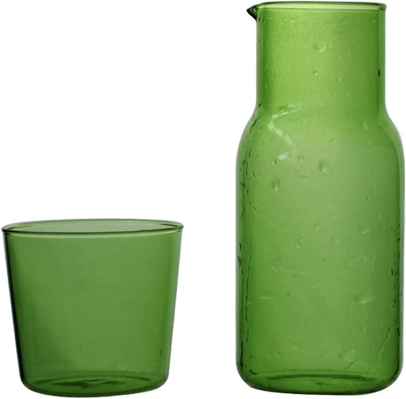 sappiedear Bedside Glass Water Carafe Set with Cup, Glass Carafe with Lid Mouthwash Cups for Bedroom Bathroom Juice Wine Milk 19oz - Image 1