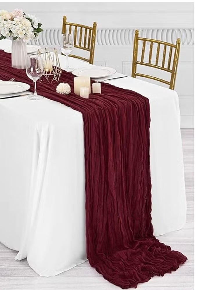 Crinkled gauze table runner, 90 x 400 cm, Bohemian style gauze table runner, for weddings, wedding parties, baby baptisms, birthday party table decorations, red - Image 1