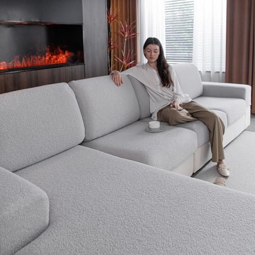 OHSIO Couch Cushion Covers for Sectional Sofa Stretch Soft Sofa Slipcovers Washable WearResistant Universal Furniture Protector for Living Room1 Piece Back Couch Cover Light Gray