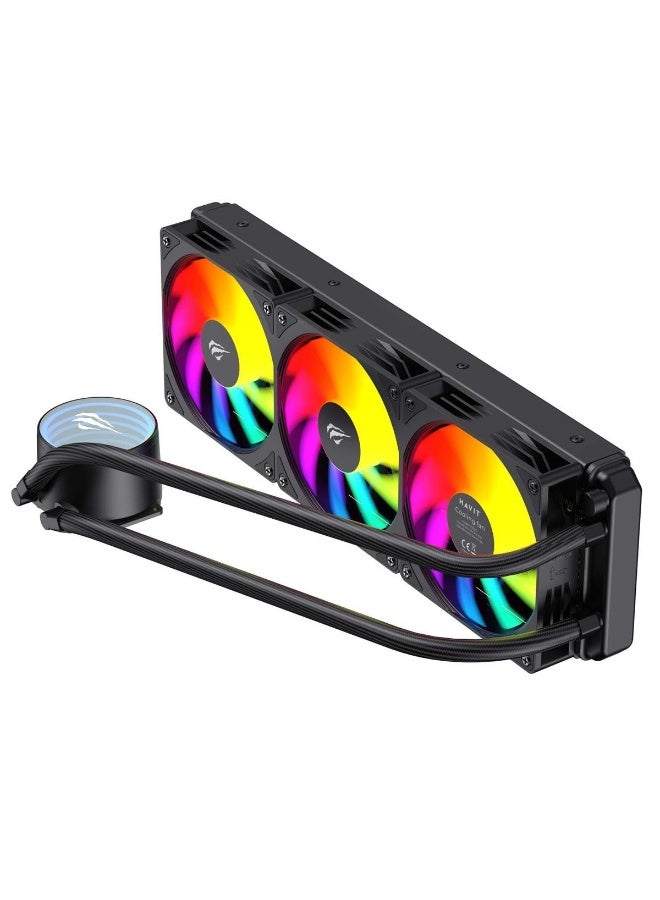هافيت مبرد سائل RGB من هافيت طراز F2002 360 مم - متوافق مع AM5 و Intel LGA1700 1800RPM - مروحة 3PMW سوداء - Image 3
