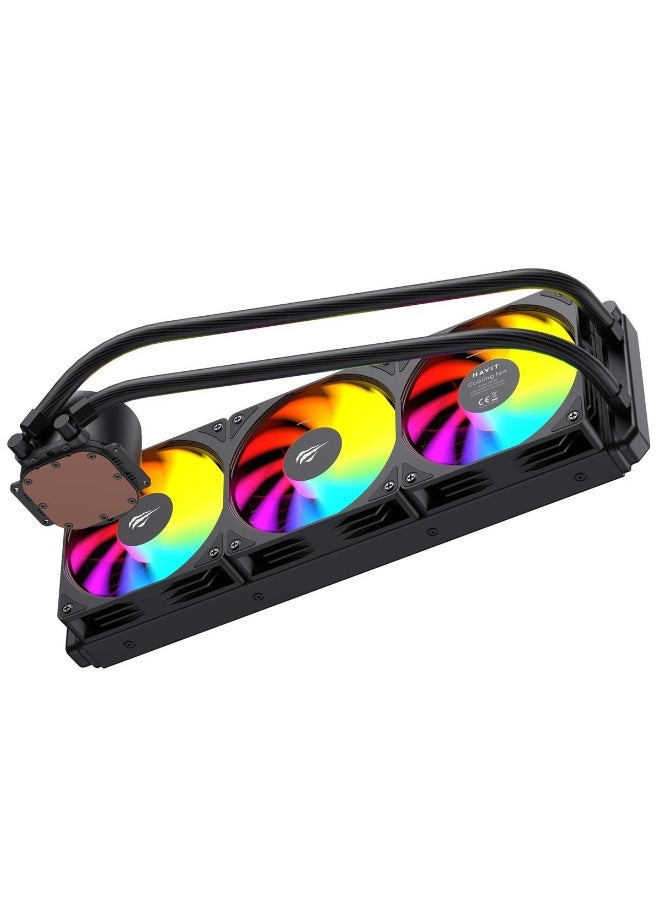 هافيت مبرد سائل RGB من هافيت طراز F2002 360 مم - متوافق مع AM5 و Intel LGA1700 1800RPM - مروحة 3PMW سوداء - Image 2