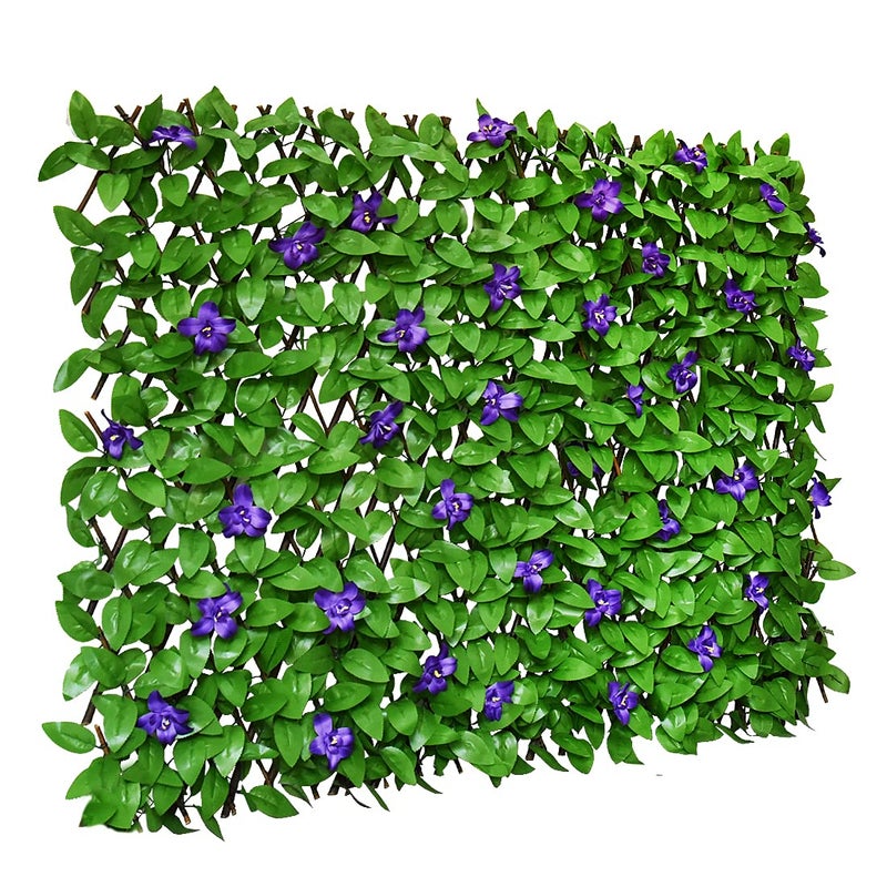 GLANT Expandable Fence Privacy Screen for Balcony Patio Outdoor,Decorative Faux Ivy Fencing Panel,Artificial Hedges (Single Sided Leaves) (1, Purple Flowers) - Image 1