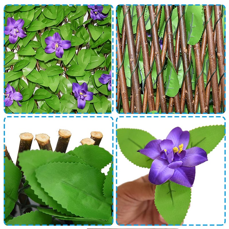 GLANT Expandable Fence Privacy Screen for Balcony Patio Outdoor,Decorative Faux Ivy Fencing Panel,Artificial Hedges (Single Sided Leaves) (1, Purple Flowers) - Image 3