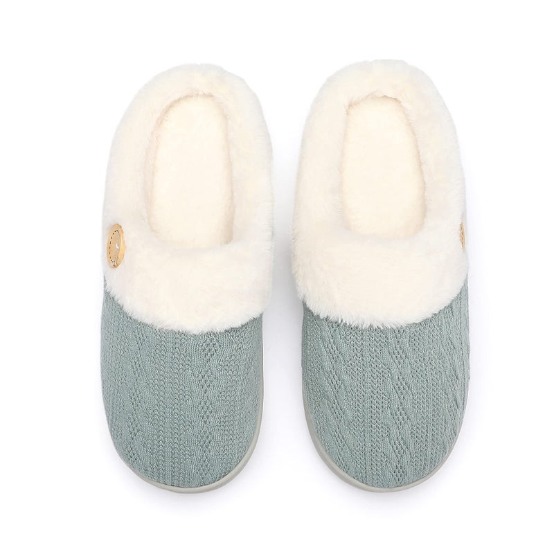 Chantomoo Womens Slipper Warm Comfy Memory Foam House Slippers Knitted Shoes Faux Fur Lined Anti-Skid Rubber Sole Bedroom Cozy Indoor Outdoor Slippers Green Size7 8 6.5 - Image 5