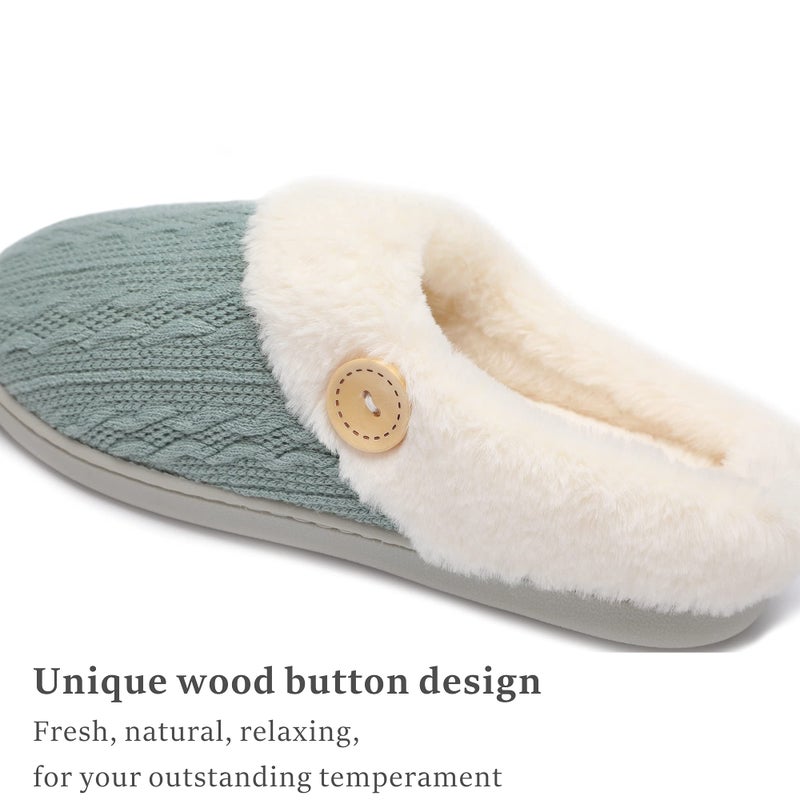 Chantomoo Womens Slipper Warm Comfy Memory Foam House Slippers Knitted Shoes Faux Fur Lined Anti-Skid Rubber Sole Bedroom Cozy Indoor Outdoor Slippers Green Size7 8 6.5 - Image 4