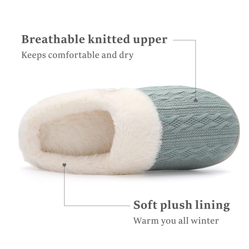 Chantomoo Womens Slipper Warm Comfy Memory Foam House Slippers Knitted Shoes Faux Fur Lined Anti-Skid Rubber Sole Bedroom Cozy Indoor Outdoor Slippers Green Size7 8 6.5 - Image 3
