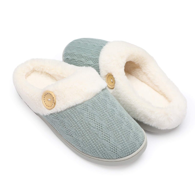 Chantomoo Womens Slipper Warm Comfy Memory Foam House Slippers Knitted Shoes Faux Fur Lined Anti-Skid Rubber Sole Bedroom Cozy Indoor Outdoor Slippers Green Size7 8 6.5 - Image 1