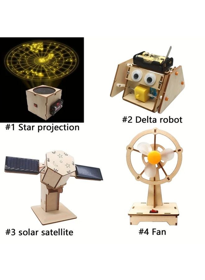 4 في 1 مجموعة تعليمية STEAM مع مروحة كهربائية وقمر صناعي شمسي وعارض نجوم وروبوت مثلث - Image 2