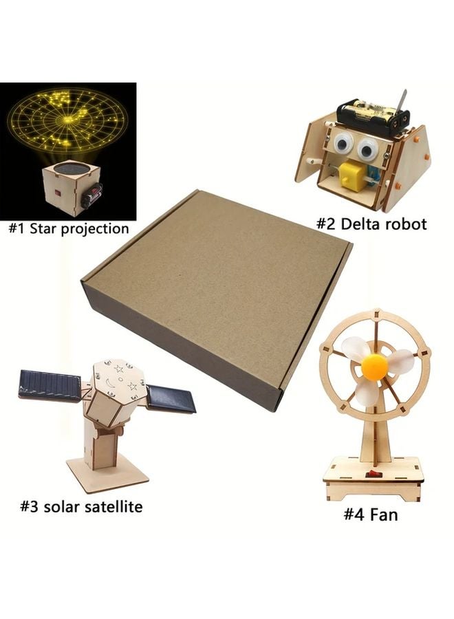 4 في 1 مجموعة تعليمية STEAM مع مروحة كهربائية وقمر صناعي شمسي وعارض نجوم وروبوت مثلث - Image 1