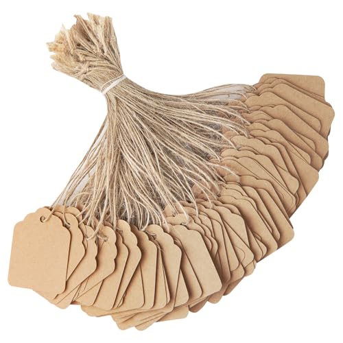 Cuttte Price Tags with String Attached - Cuttte 500PCS Kraft Paper Hang Tags for Labeling Gifts Bags Clothes Jewelry Retail Garage/Yard Sale for Pricing 1.4x1.8inch - Image 1