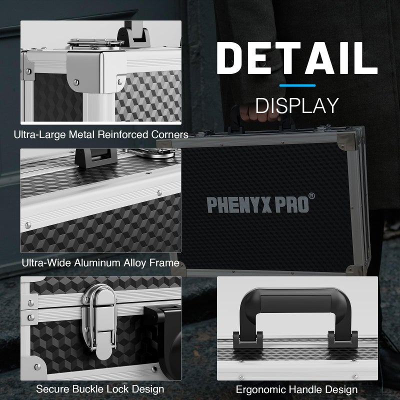 Phenyx Pro Medium Size Carrying Case, Customizable Pre-Diced Foam, Aluminum Alloy Sturdy Build, Suitable for Wireless Mic System Storage & Camera Gear Transportation - Image 3