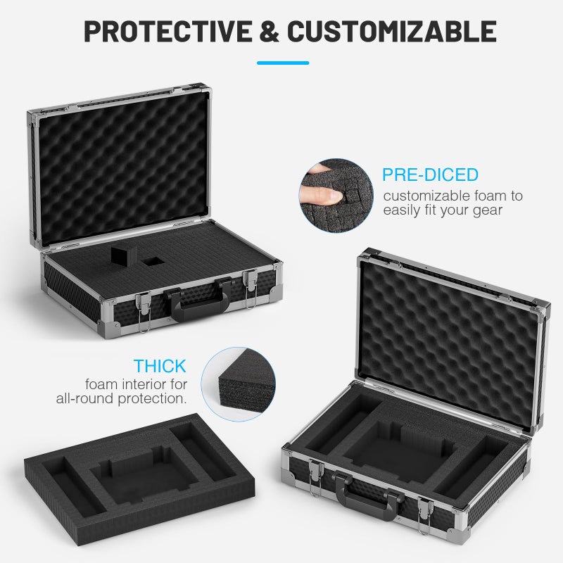 Phenyx Pro Medium Size Carrying Case, Customizable Pre-Diced Foam, Aluminum Alloy Sturdy Build, Suitable for Wireless Mic System Storage & Camera Gear Transportation - Image 2