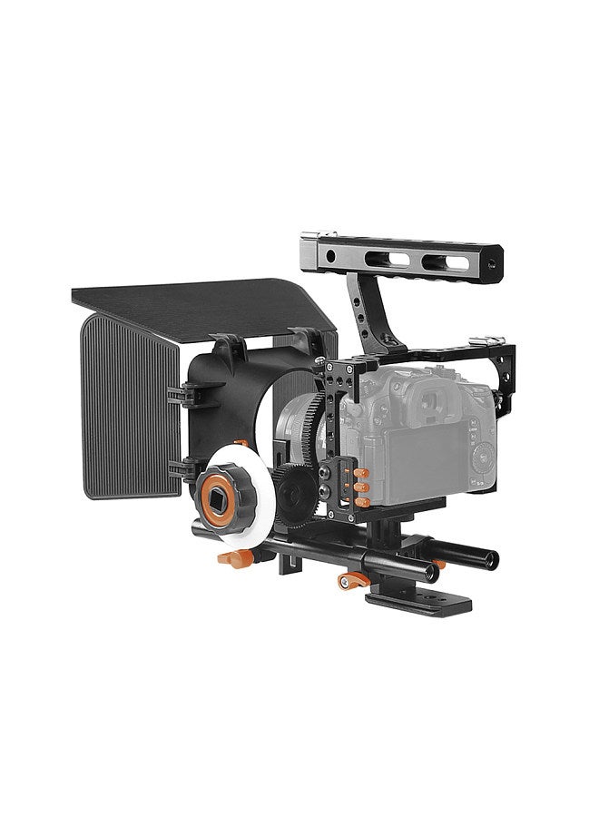 Andoer C500 Aluminum Alloy Camera Camcorder Video Cage Rig Kit Film Making System w/ Matte Box + Follow Focus + Handle + 15mm Rod