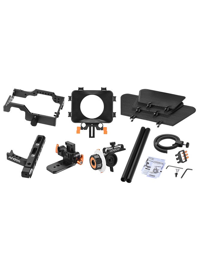 Andoer C500 Aluminum Alloy Camera Camcorder Video Cage Rig Kit Film Making System w/ Matte Box + Follow Focus + Handle + 15mm Rod