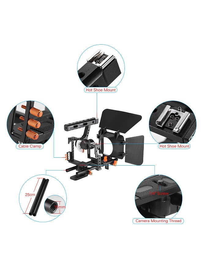 Andoer C500 Aluminum Alloy Camera Camcorder Video Cage Rig Kit Film Making System w/ Matte Box + Follow Focus + Handle + 15mm Rod