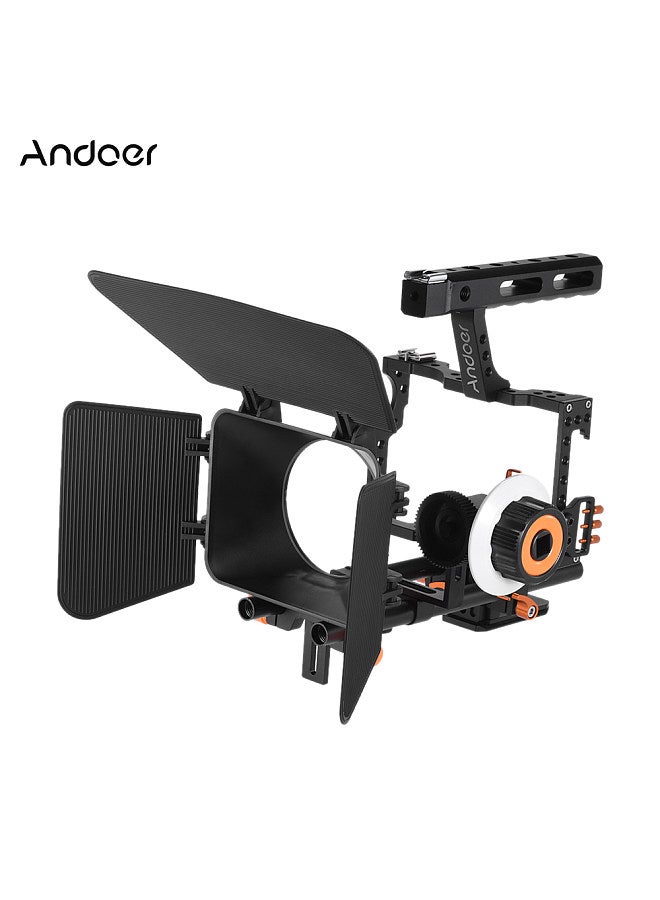 Andoer C500 Aluminum Alloy Camera Camcorder Video Cage Rig Kit Film Making System w/ Matte Box + Follow Focus + Handle + 15mm Rod