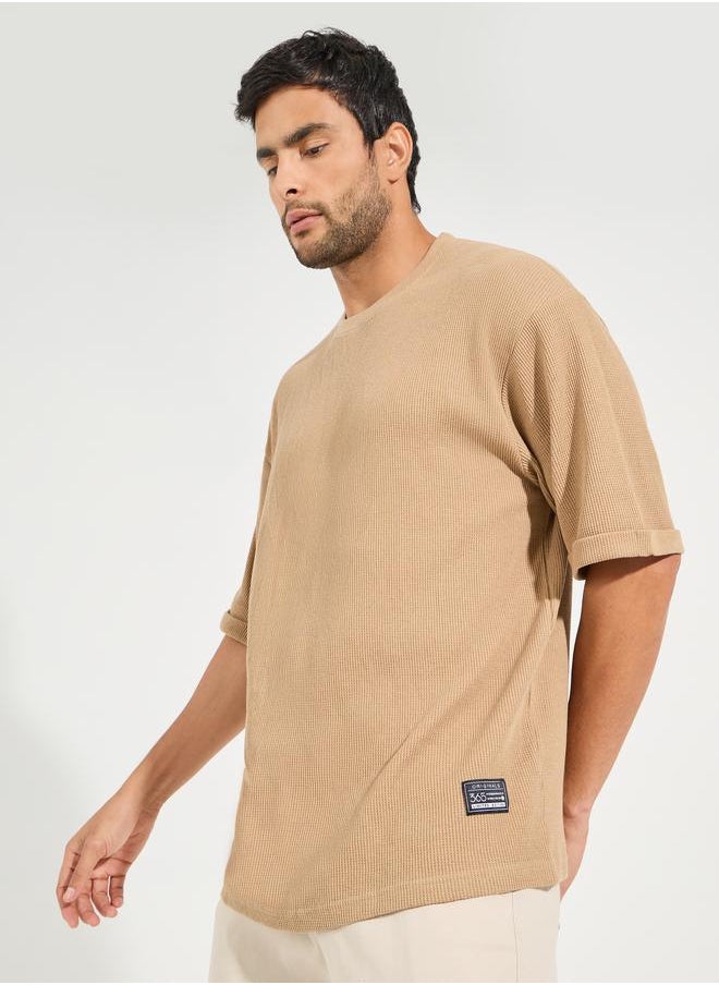 Styli Waffle Knit Oversized T-Shirt with Turn Up Sleeve  - Image 1