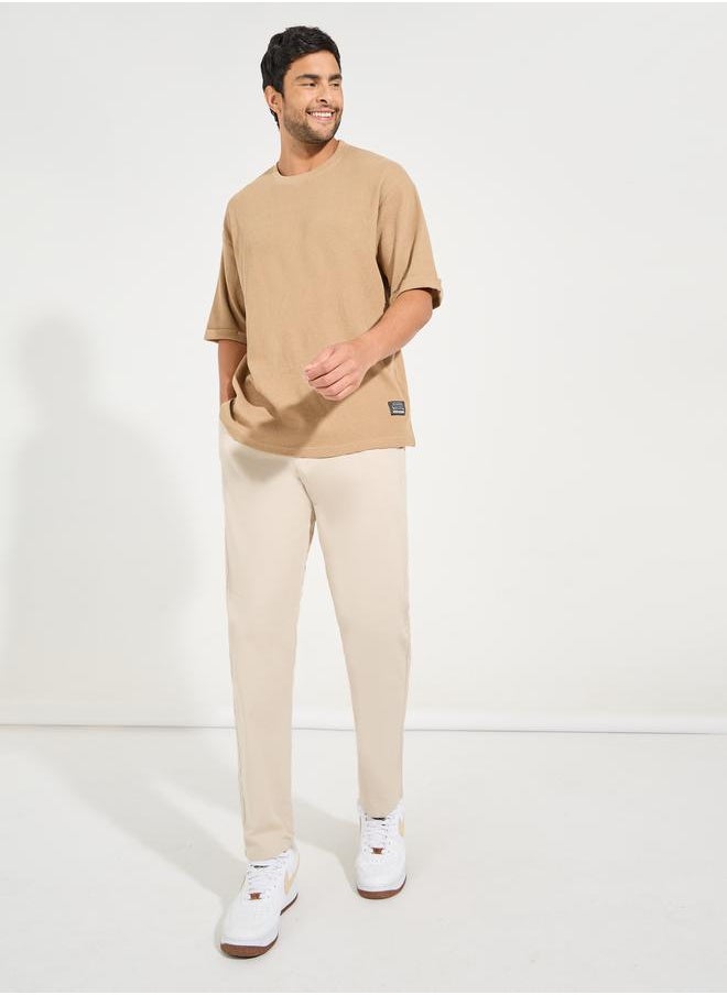 Styli Waffle Knit Oversized T-Shirt with Turn Up Sleeve  - Image 2
