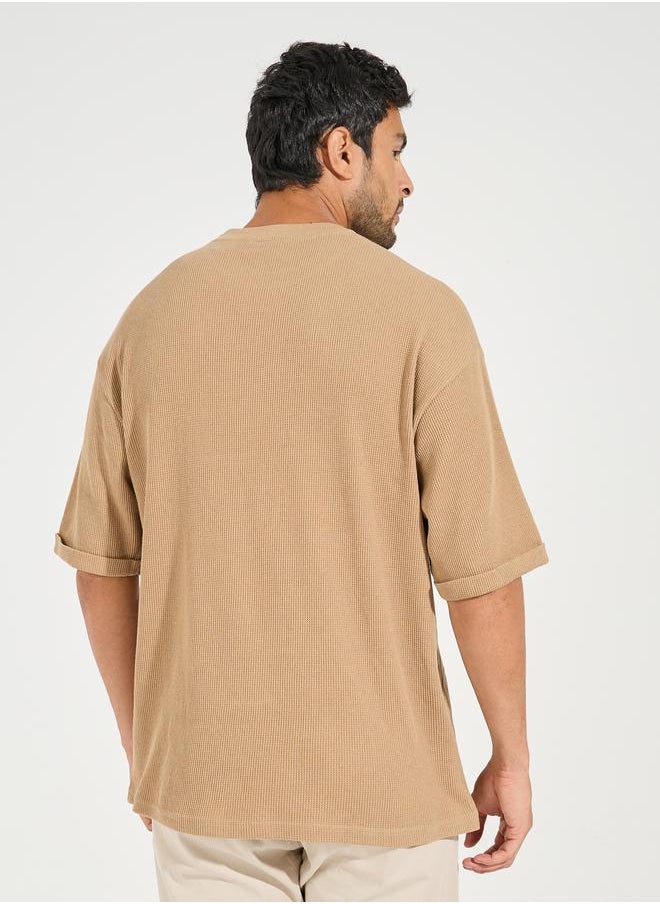 Styli Waffle Knit Oversized T-Shirt with Turn Up Sleeve  - Image 4