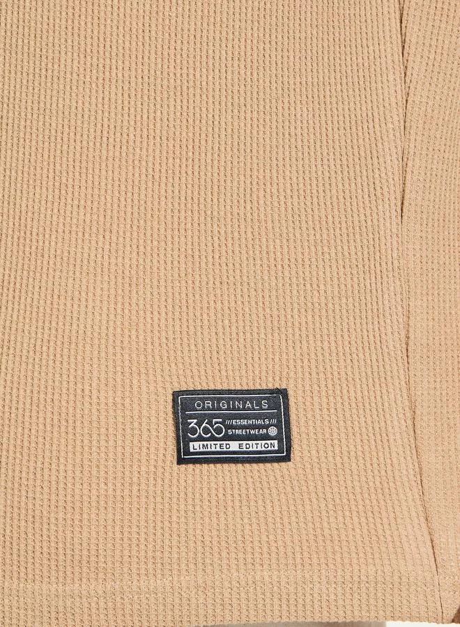Styli Waffle Knit Oversized T-Shirt with Turn Up Sleeve