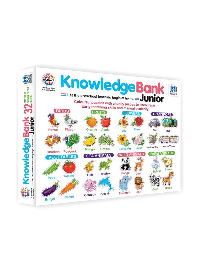 RATNA'S Ratna's Knowledge Bank Junior | 32 Different Jigsaw Puzzle Combo of Birds, Fruits, Flowers, Transports, Vegetables, Sea Animals, Wild Animals & Farm Animals for Kids 2+ Years  - Image 1