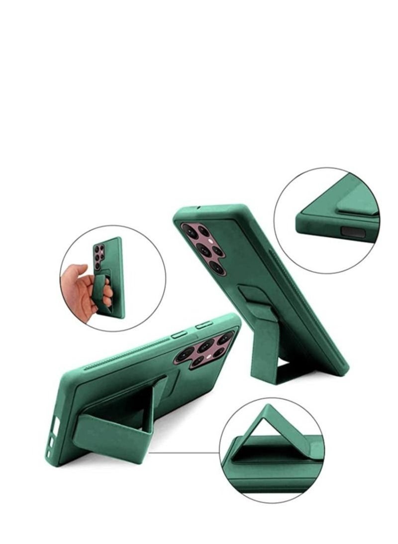 Samsung Galaxy S22 Ultra New Silicone Cover مع 2 في 1 قبضة الأصابع وحامل الهاتف الأخضر - Image 2