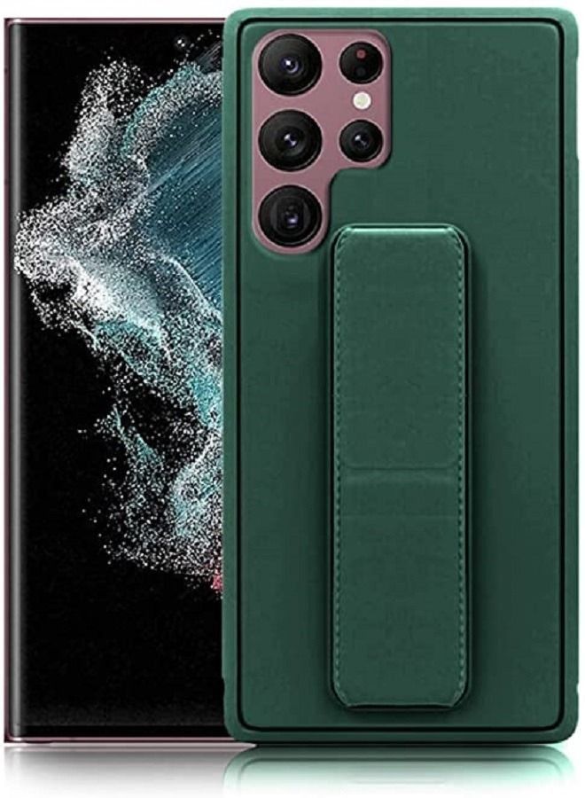 Samsung Galaxy S22 Ultra New Silicone Cover مع 2 في 1 قبضة الأصابع وحامل الهاتف الأخضر - Image 1