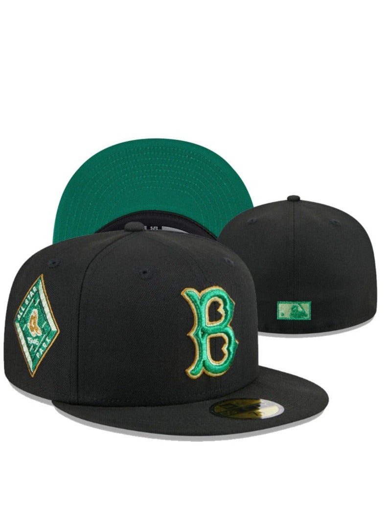 NEW ERA Boston Red Sox Baseball Cap, Green Logo Embroidery, Retro Trendy Style - 58.7cm 