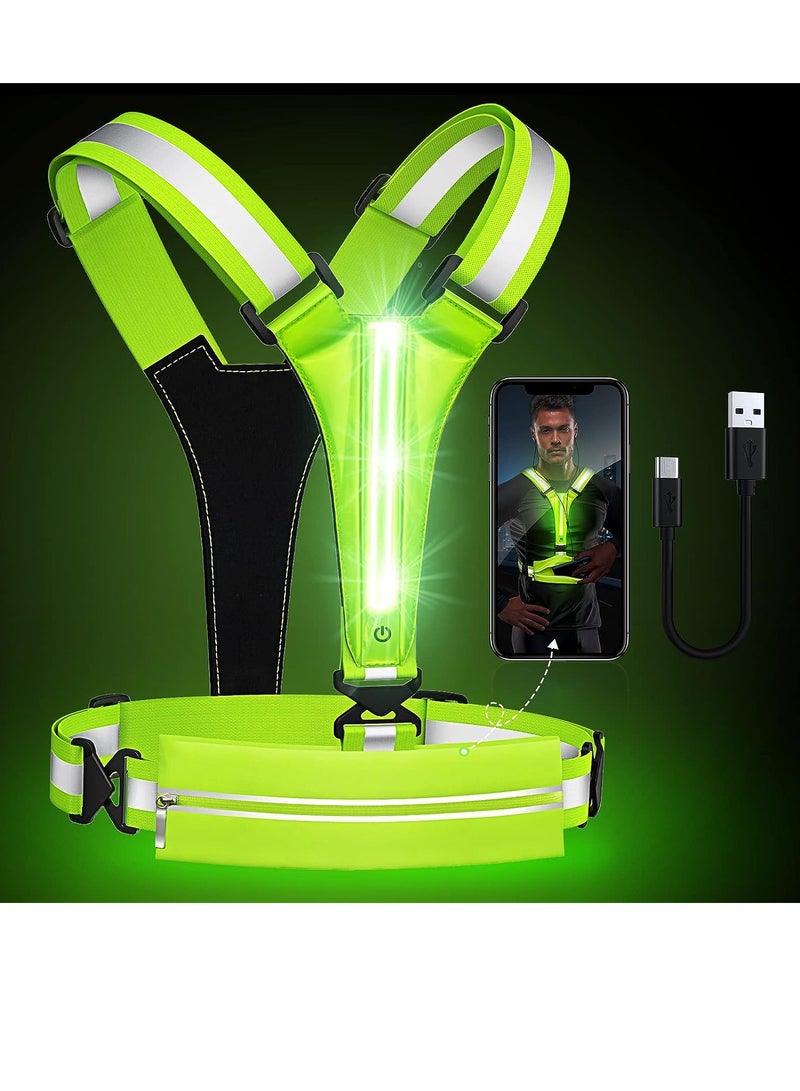 SYOSI LED Reflective Vest Running Gear, USB Rechargeable Light Up Running Vest Chest Phone Holder for Runners Night Walking,6 11hrs Light Adjustable WaistShoulder for Women Men Kids - Image 1