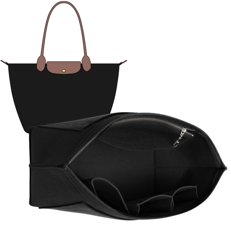 Doxo Purse Organizer Insert Compatible with Longchamp Le Pliage M Handbags,Shoulder Bag L,Custom Fit Size,with Cup Holder(Large,Black) - Image 1