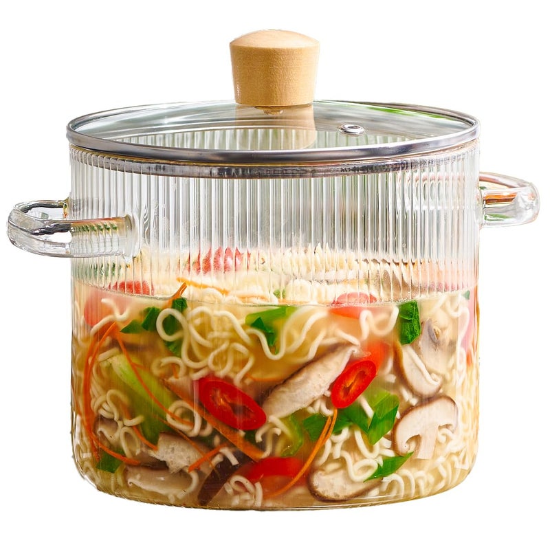 Glass Cooking Pot with Lid  2L68oz Heat Resistant Borosilicate Glass Cookware Stovetop Pot Set  Braiser Pan Simmer Pot with Cover Safe for Soup Milk Baby Food