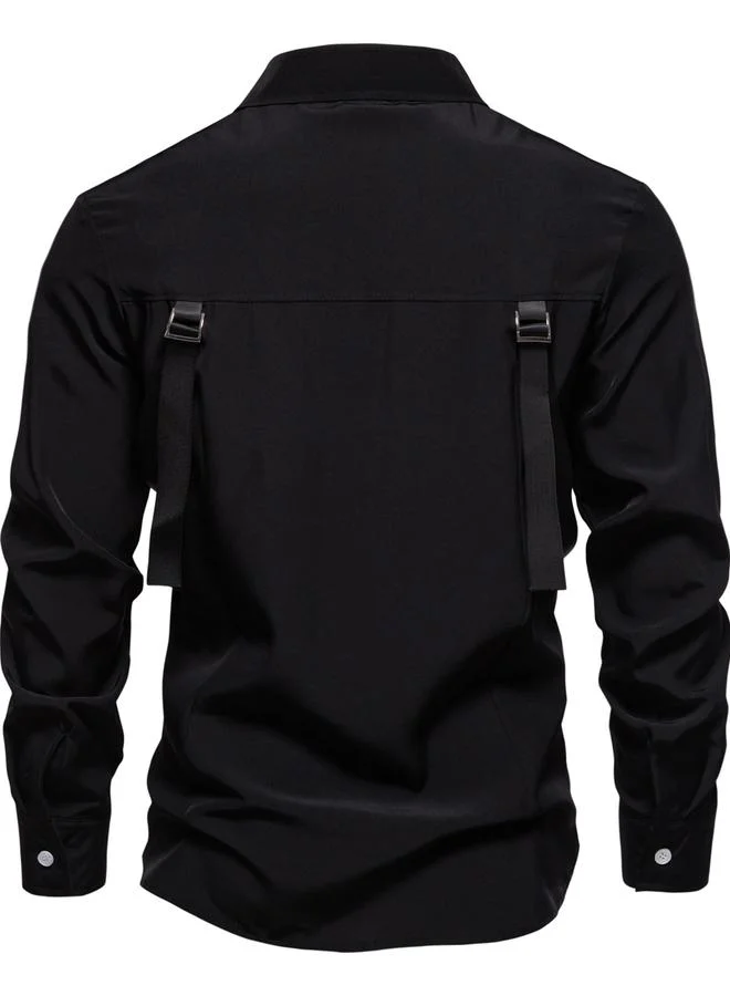 Take Two Black Black Solid Regular Fit Spread Collar Shirt for Men | Best Price UAE