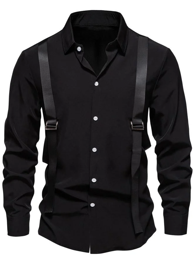 Take Two Black Solid Regular Fit Spread Collar Shirt
