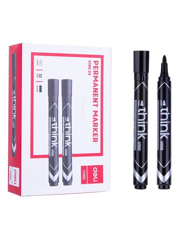 Deli 12-Piece Permanent Marker Bullet Tip Black Ink 