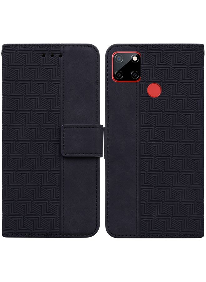 HuHa Case Cover For Realme C12 / Narzo 20 Geometric Embossed Leather Phone Case Black