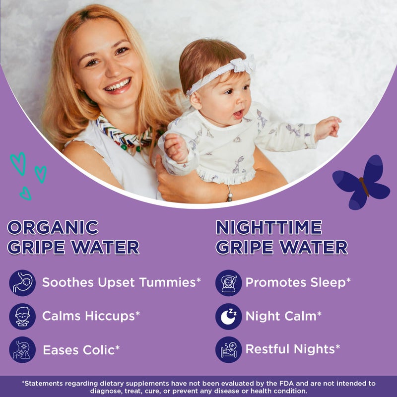 Wellements Organic Gripe Water for Babies Day & Night Combo Pack (4 Fl Oz) - Infant Gripe Water Newborn Calms Occasional Stomach Discomfort from Baby Gas, Colic, Hiccups & Fussiness - USDA Certified - Image 2