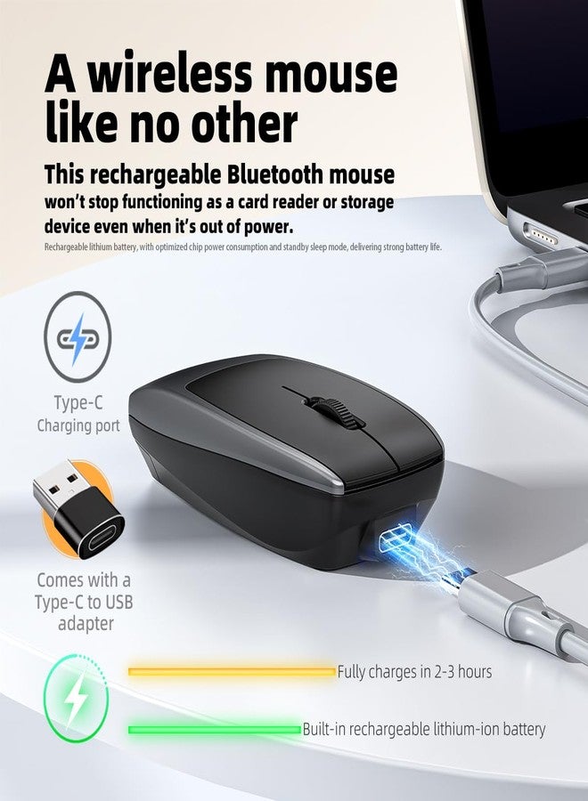 إف ماوس ماوس FMOUSE اللاسلكي بتقنية بلوتوث فائق الصغر 2 في 1 + قارئ بطاقات TF - بطاقة TF مجانية سعة 8 جيجابايت، قابل لإعادة الشحن، محول من النوع C إلى USB، فائق الصغر (78×38×22 مم)، مثالي للمحترفين كثيري التنقل، رمادي - Image 4