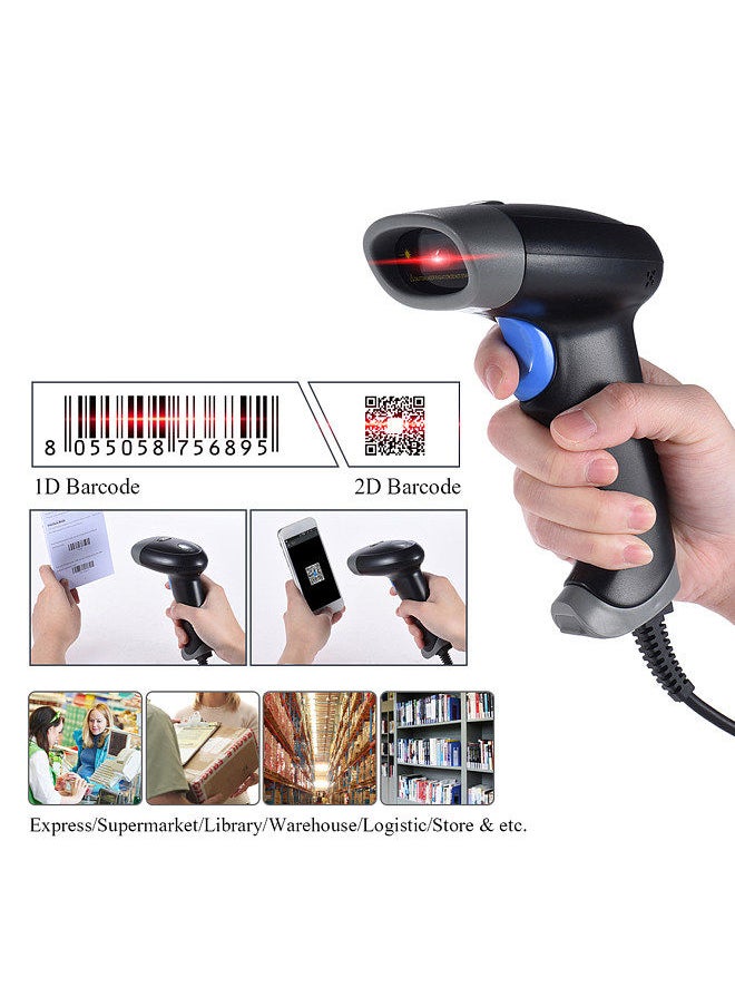 Generic - 2D QR 1D USB Barcode Scanner CCD Red Light PDF417 Screen Scanning Bar Code Reader Support Multiple Language for Wechat Alipay Mobile Payment - Image 1