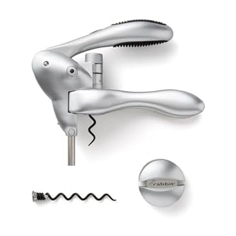 Rabbit Original Lever Corkscrew Wine Opener with Foil Cutter and Extra Spiral (Silver) - Image 1