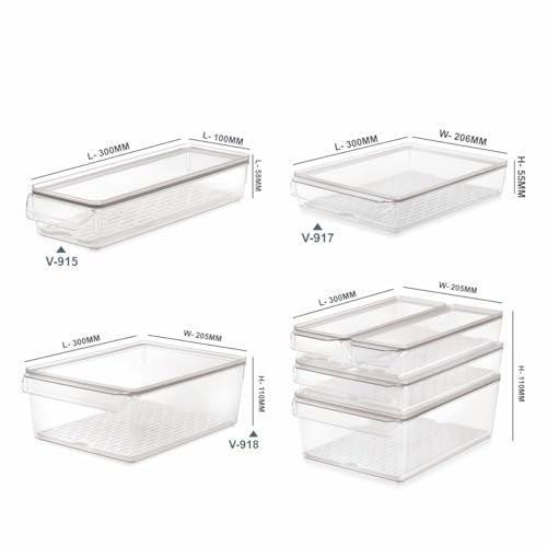 INKULTURE Clear Acrylic Fridge Organizer with Lid & Drain Tray | Clear Plastic Storage Bins for Refrigerator | Set of 4 Sizes | Stackable, BPA-Free Containers for Fruit, Vegetable, Food Storage etc - Image 2